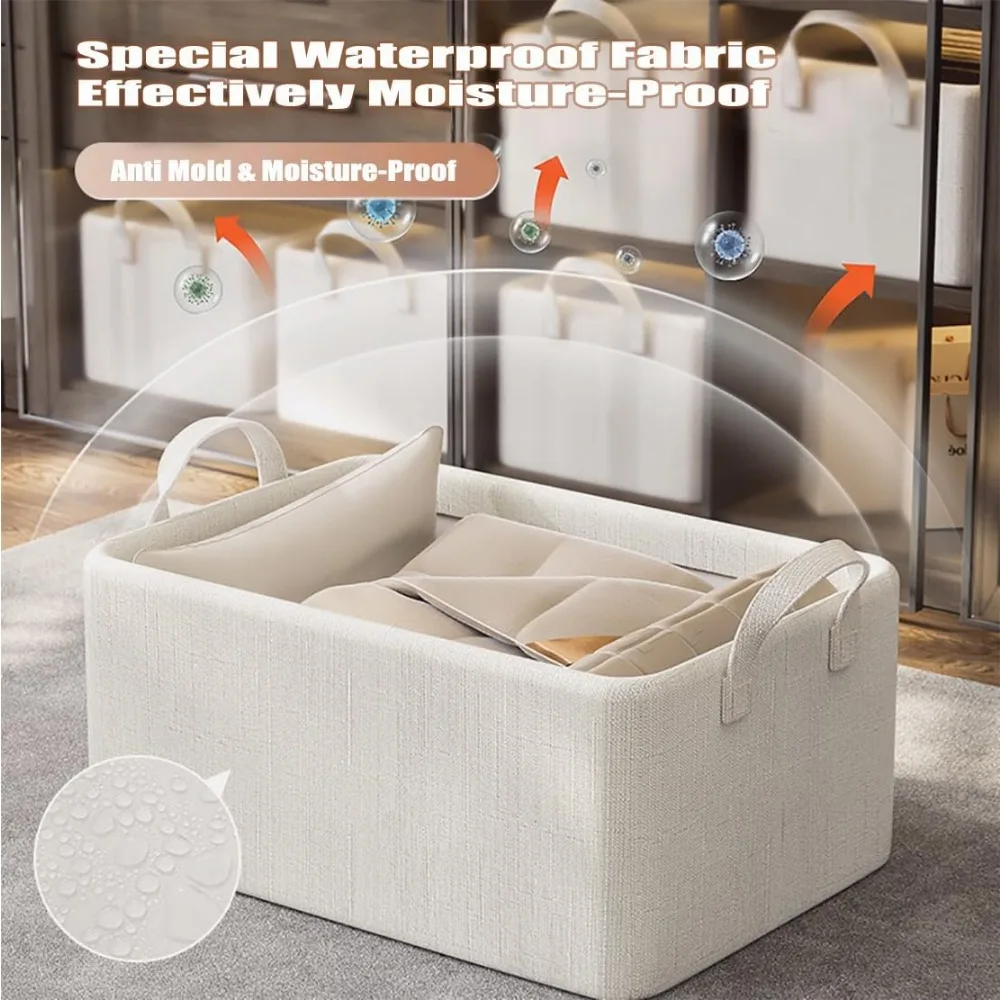 4-Piece Fabric Wardrobe Organizer with Handle, Stackable Steel Frame Storage Baskets for Clothes