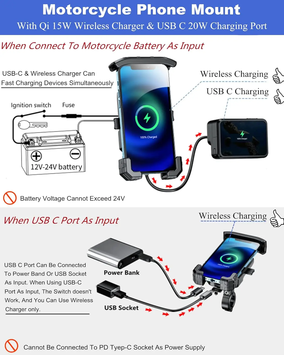 

Motorcycle Phone Holder Fast Wireless Charging Quick USB Charger Moto Motorbike Mirror Stand Support Cellphone Handlebar Mount