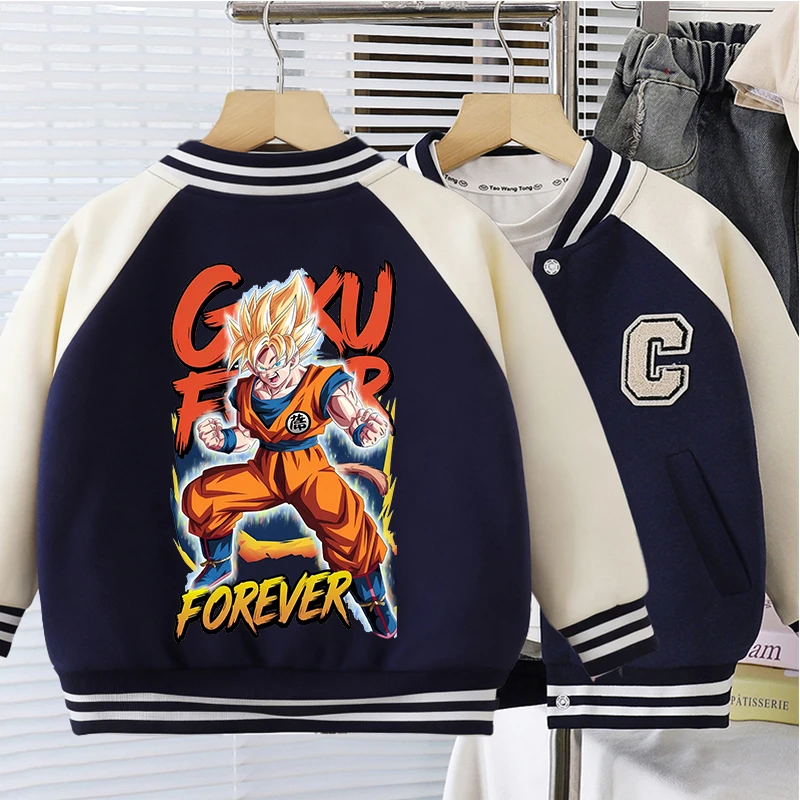 Dragon Ball Boy Baseball Jacket Kids Anime Goku Print Embroidered Letters Cardigan Children Coat Baby Outerwear Spring Clothes - view 3