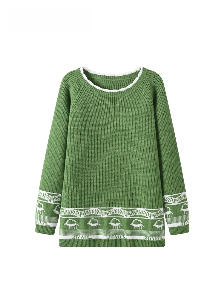 

CaraCLUB plus Size round Ne Long Sve Sweater Women's Early Spring New Sle Retro Loose Slimming Faionable Top