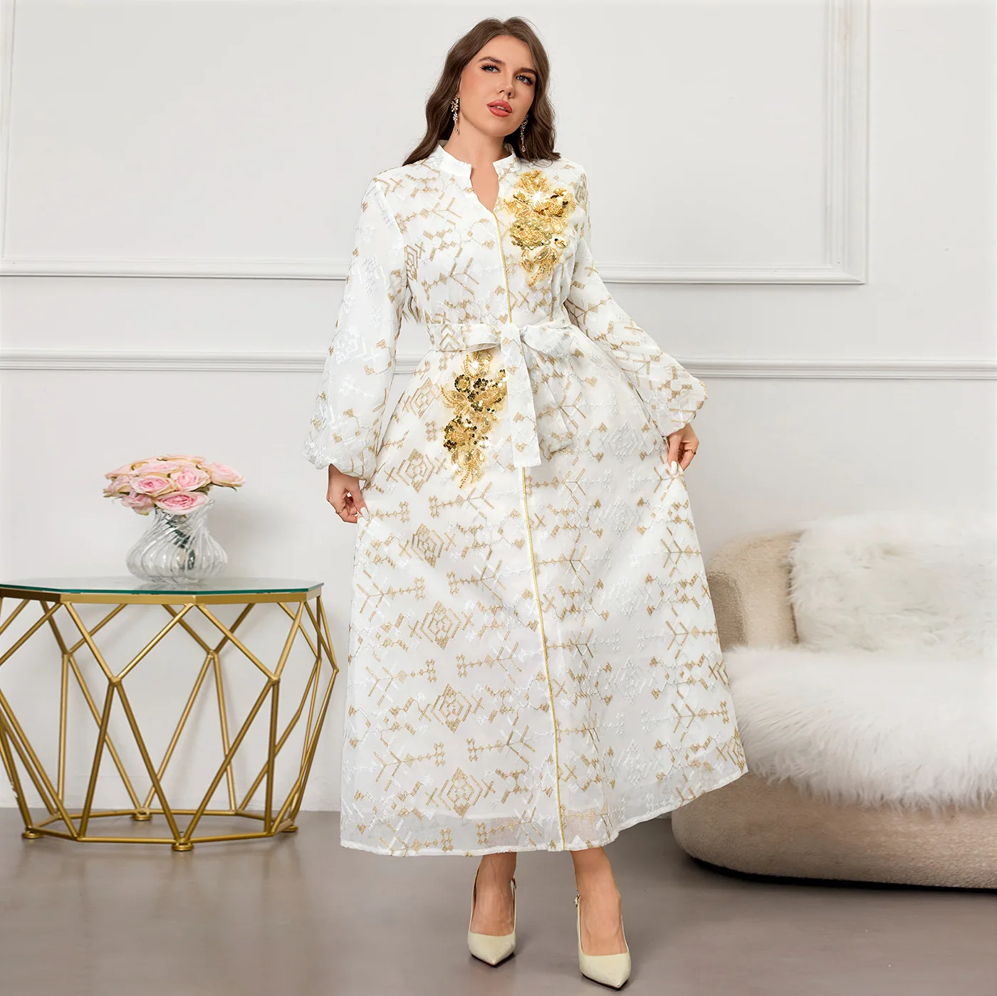 Donne Abiti Musulmani Abaya Party Abito Lungo Eid Paillettes Lace Up Abiti Ramadan Jalabiya Marocco Dubai Abaya Islam Arabo Caftano