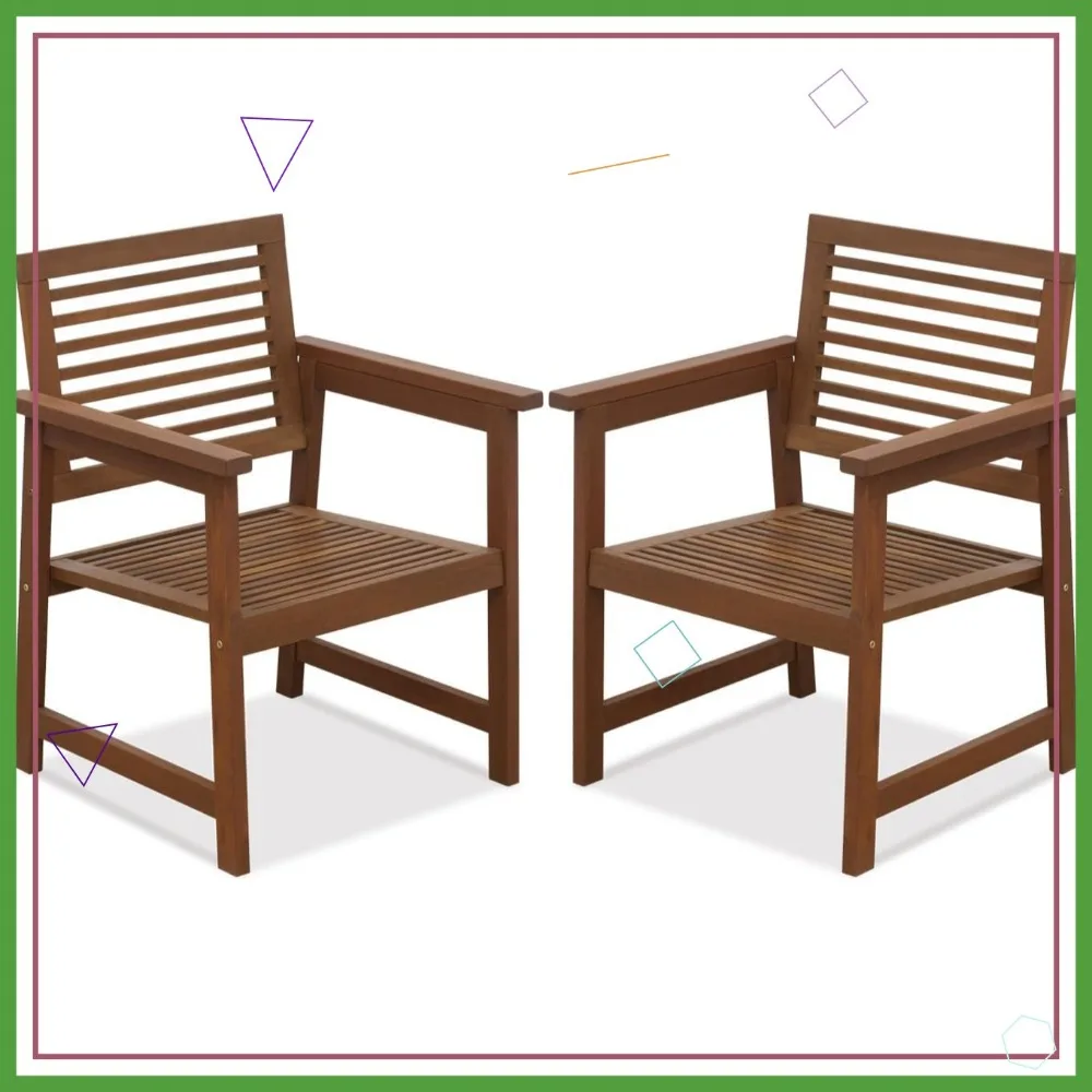 

Teak Hardwood Outdoor Armchair Set of 2, Water Resistant Patio Garden Furniture, Easy Assembly