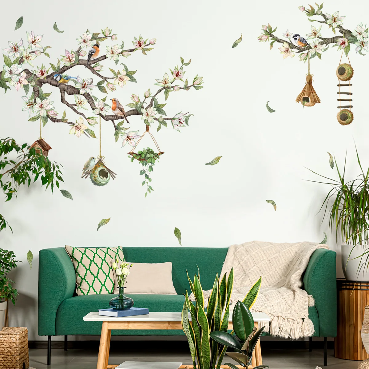 4pcs Plant Branches Flowers Birds Deciduous Wall Stickers Living Room Bedroom Background Wall  Decorative Wall Sticker Ms6316