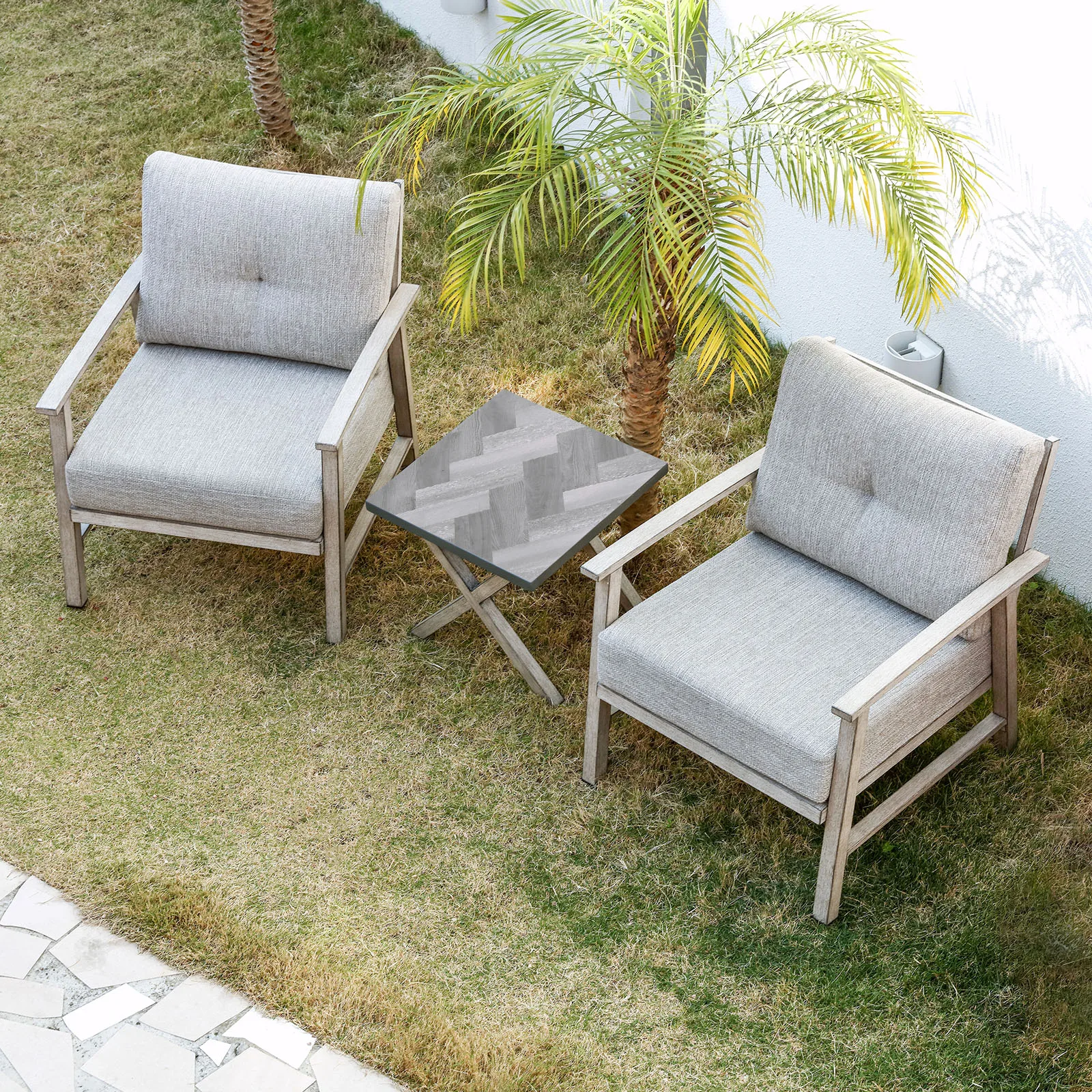 

Duo AlumaNest Lightweight Metal Outdoor Sofa Chairs & X-Base Table Durable Outdoor Furniture Set for Hotels Villas Balcony Dates
