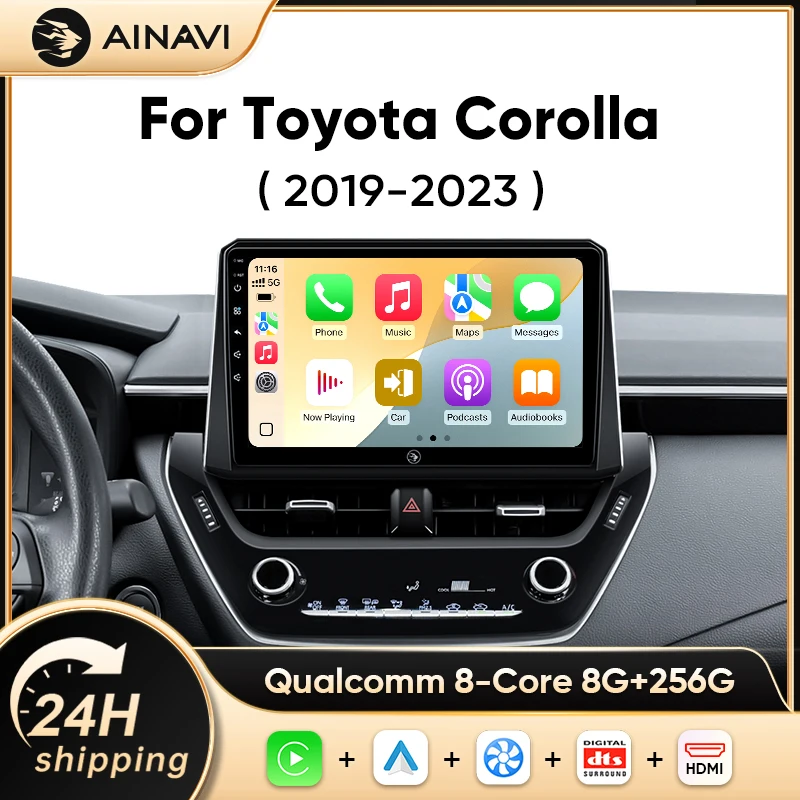 Lecteur multimédia automobile Ainavi pour Toyota Corolla 12 Cross 2019-2026 Carplay Android Auto Autoradio Stéréo 4G Wifi 2Din