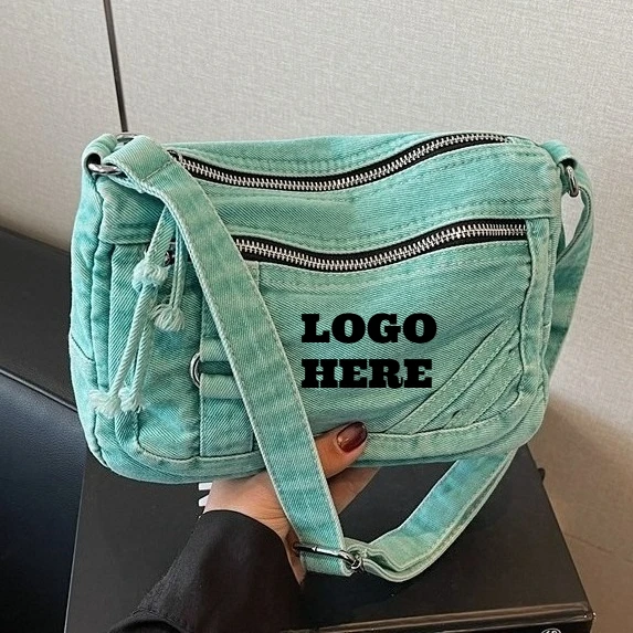 Custom Logo Fashion Versatile Denim Fabric Women's Shoulder Bags Large Capacity Commute Casual Retro High Quality Crossbody Bag