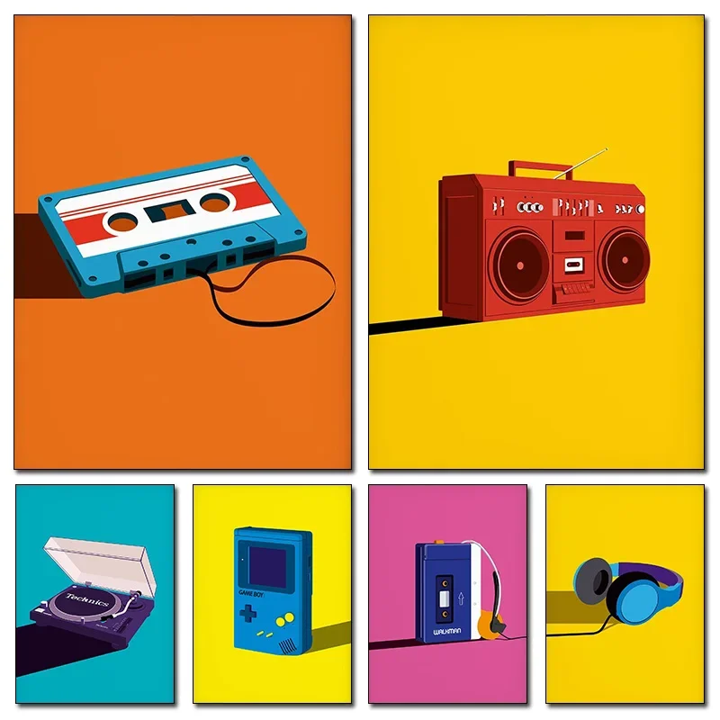2026 Pop Art Retro 80s Cassette Tape Poster Record Deck Music Canvas Painting Vintage Wall Art HD Picture for Living Room Home