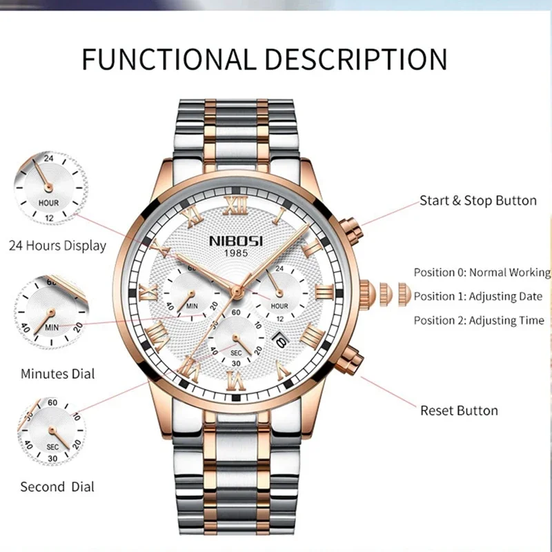 NIBOSI Mens Watches Waterproof Top Brand Luxury Quartz Watch Man Sports Fashion Casual Business Gold Clock Relogio Masculino