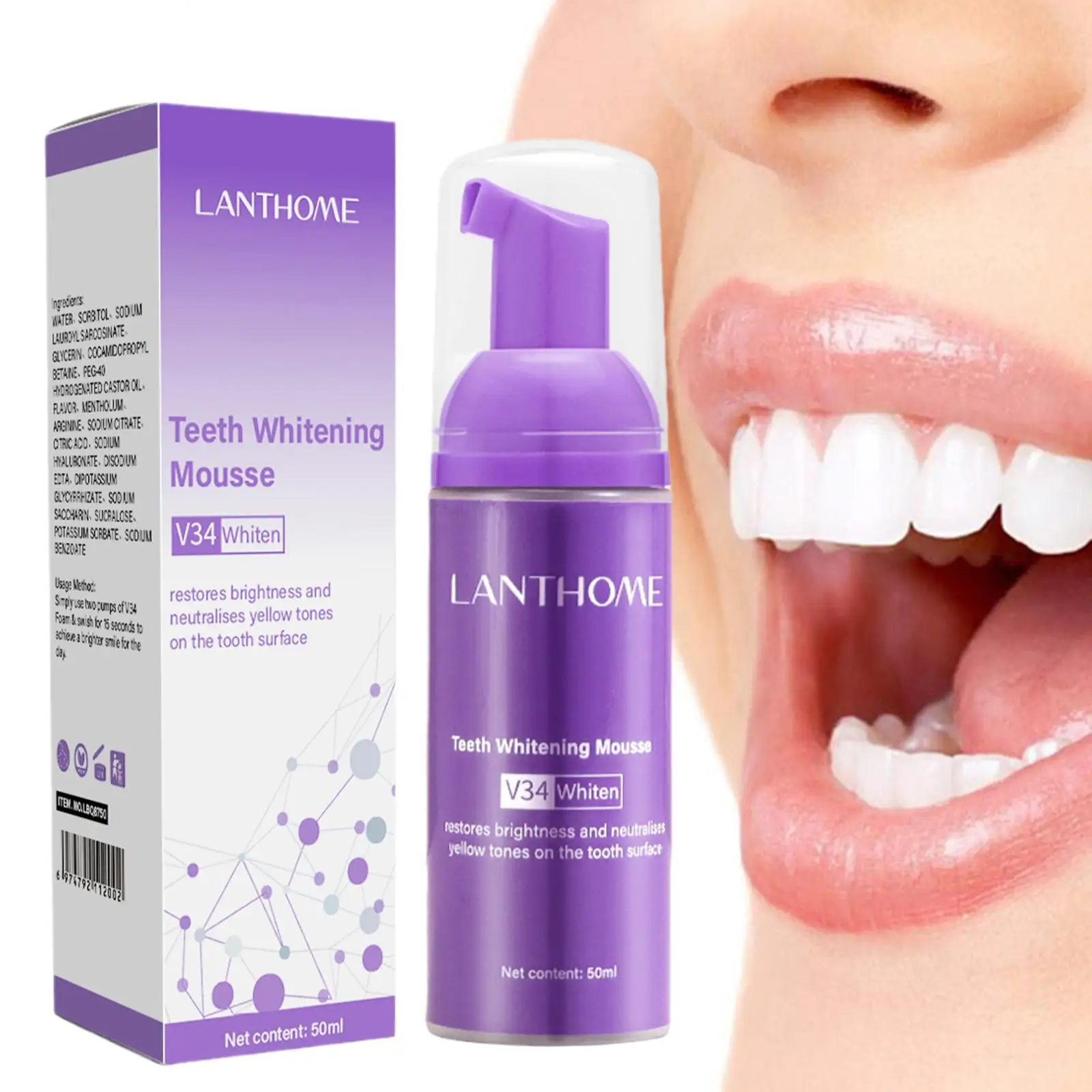 V34 Dentes Whitening Mousse, Remover Manchas, Espuma Respiração Fresca, Creme dental, Dente, Higiene, Limpeza, Oral, R7T1