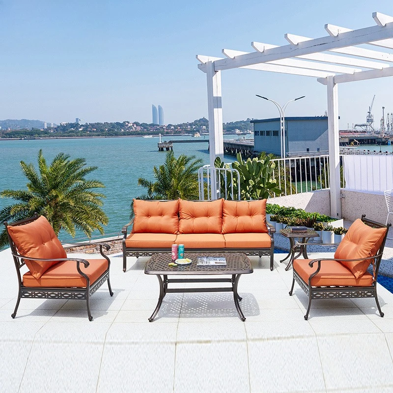 Outdoor furniture cast aluminum sofa courtyard garden table and chair sofa coffee table combination European style outdoor sofa