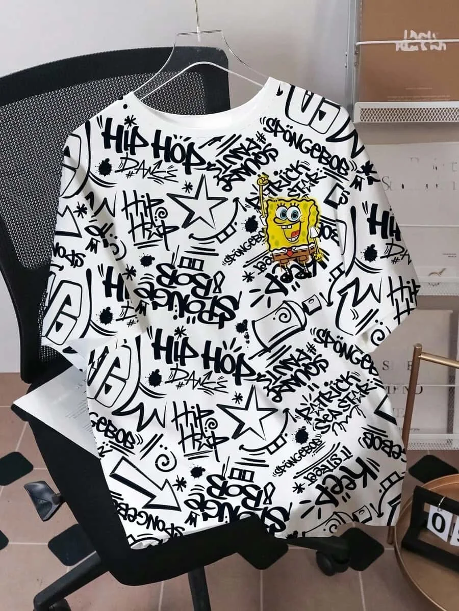 2026 Neues Trendiges SpongeBob Schwammkopf Graffiti T-Shirt, Atmungsaktive Kinder- und Erwachsenenkleidung für Männer und Frauen, Eltern-Kind-Outfit – Detail 6