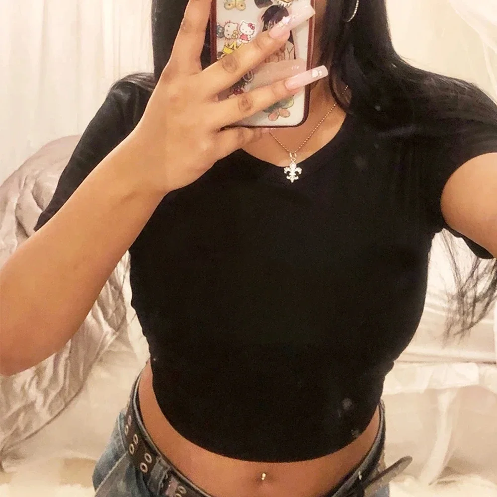 Camiseta gotica con estampado Harajuku para mujercamiseta blanca de manga corta con cuello redondo، ropa estticaverano #6