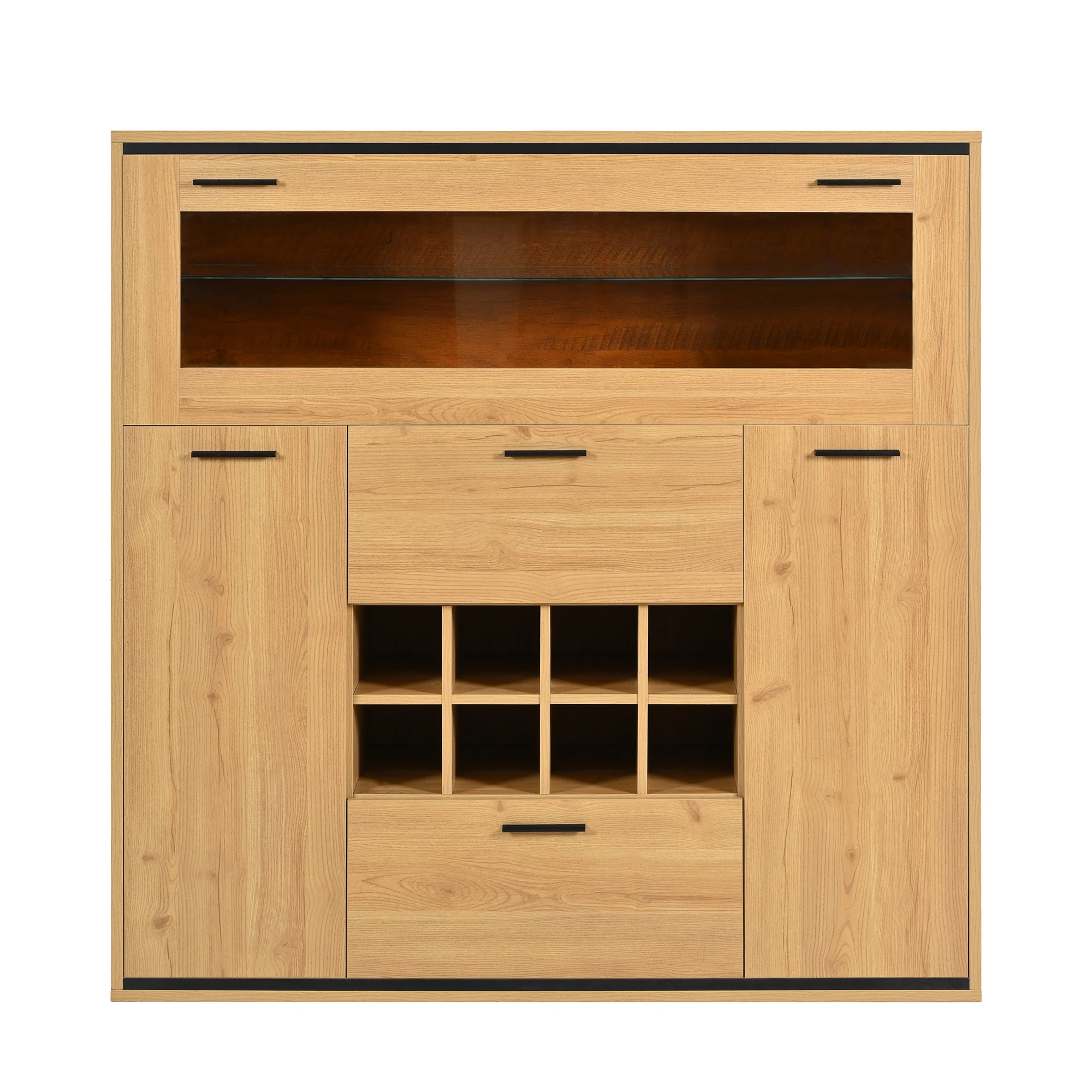 Keuken-eetkamer dressoir met kast, glazen planken, flessenrek, houten wijnrek, kunstrestaurant bar buffet vitrinekast - afbeelding 2