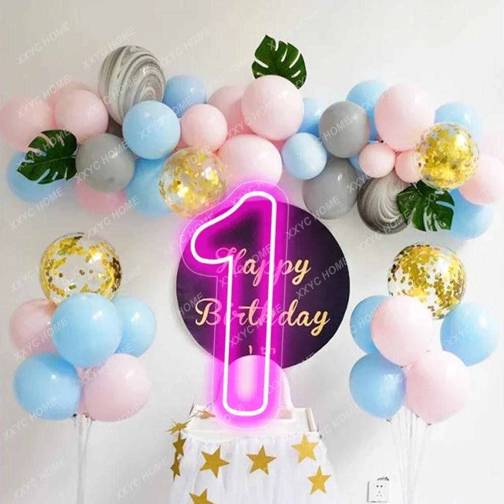 LED Neon Sign Light para Baby Birthday Party, Número 1, Wall Art, Design, Sinal personalizado, 5V, USB com base, 38cm