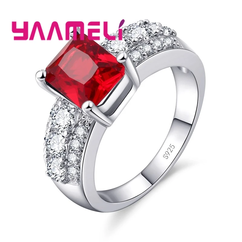 Ring 925 Sterling Silver Embellished Large Quartet Crystal Stone Cubic Zirconia Classic White/Red/Blue/Green/Purple