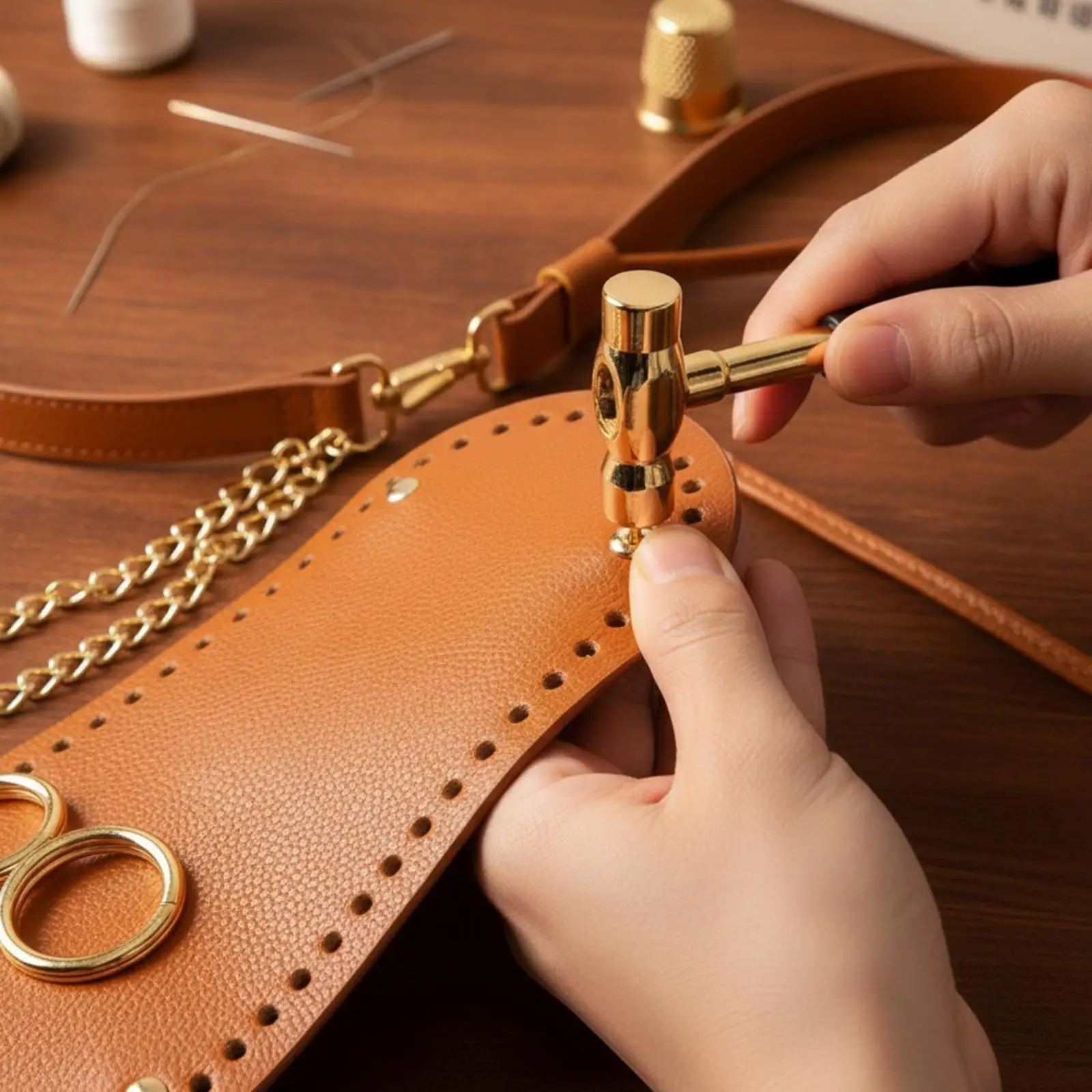 Handwoven Bucket Purse DIY Kit for Women Includes Leather Base Crochet Strap Metal Rings and Clasps for Bag Making