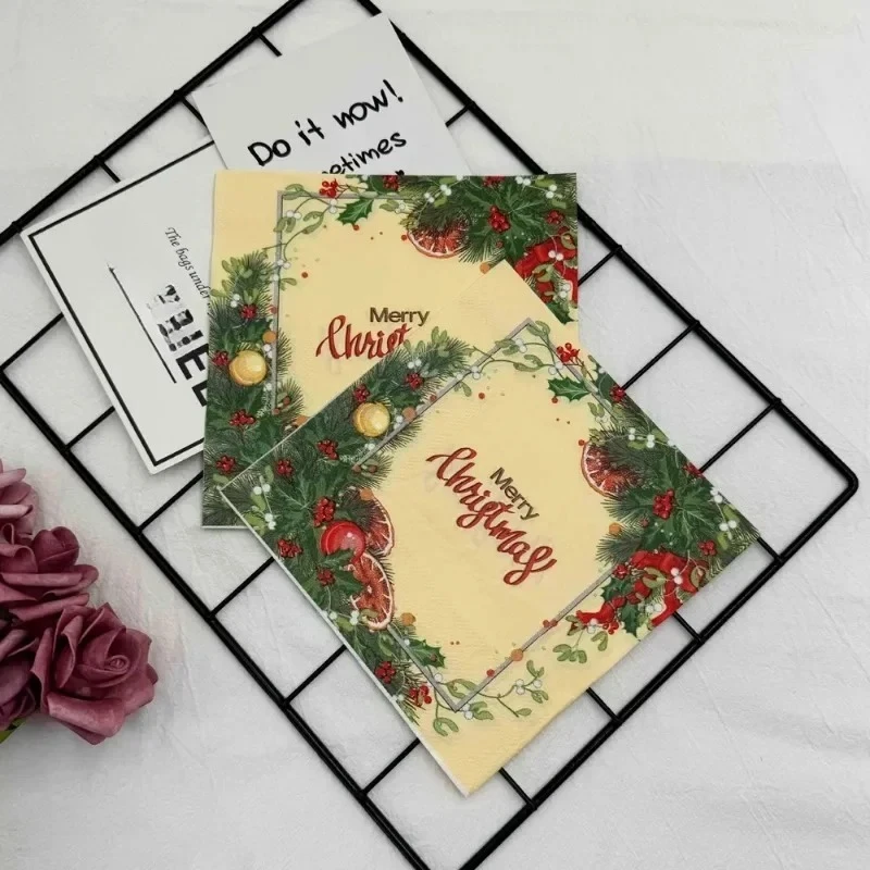 20 Sheets of 33 * 33cm 2Ply Christmas Wreath Themed Printed Napkins, Party Picnic Decoration Paper DIY Decoupage Paper