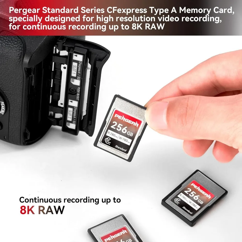 Pergear, karta pamięci CFexpress typu A, 256 GB, 512 GB, 1 TB, model VPG200. |   Szybkość odczytu 780 MB/s i szybkość zapisu 780 MB/s – do aparatów Sony Alpha i FX. — zdjęcie produktu 4