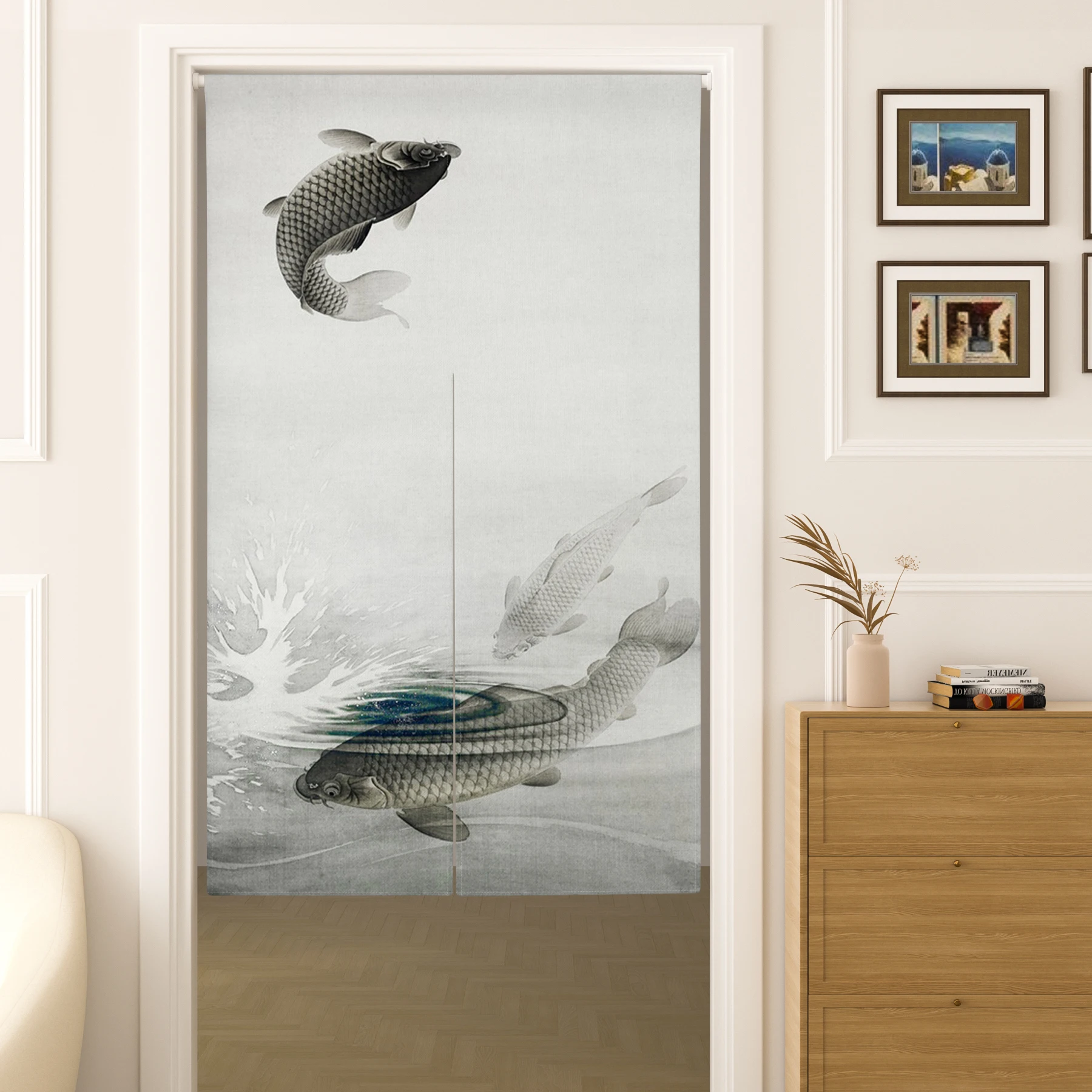 

Японская штора с карпами кои для кухни и входа, тканевая занавеска фэн-шуй для дома, декоративная полуштора для прихожей