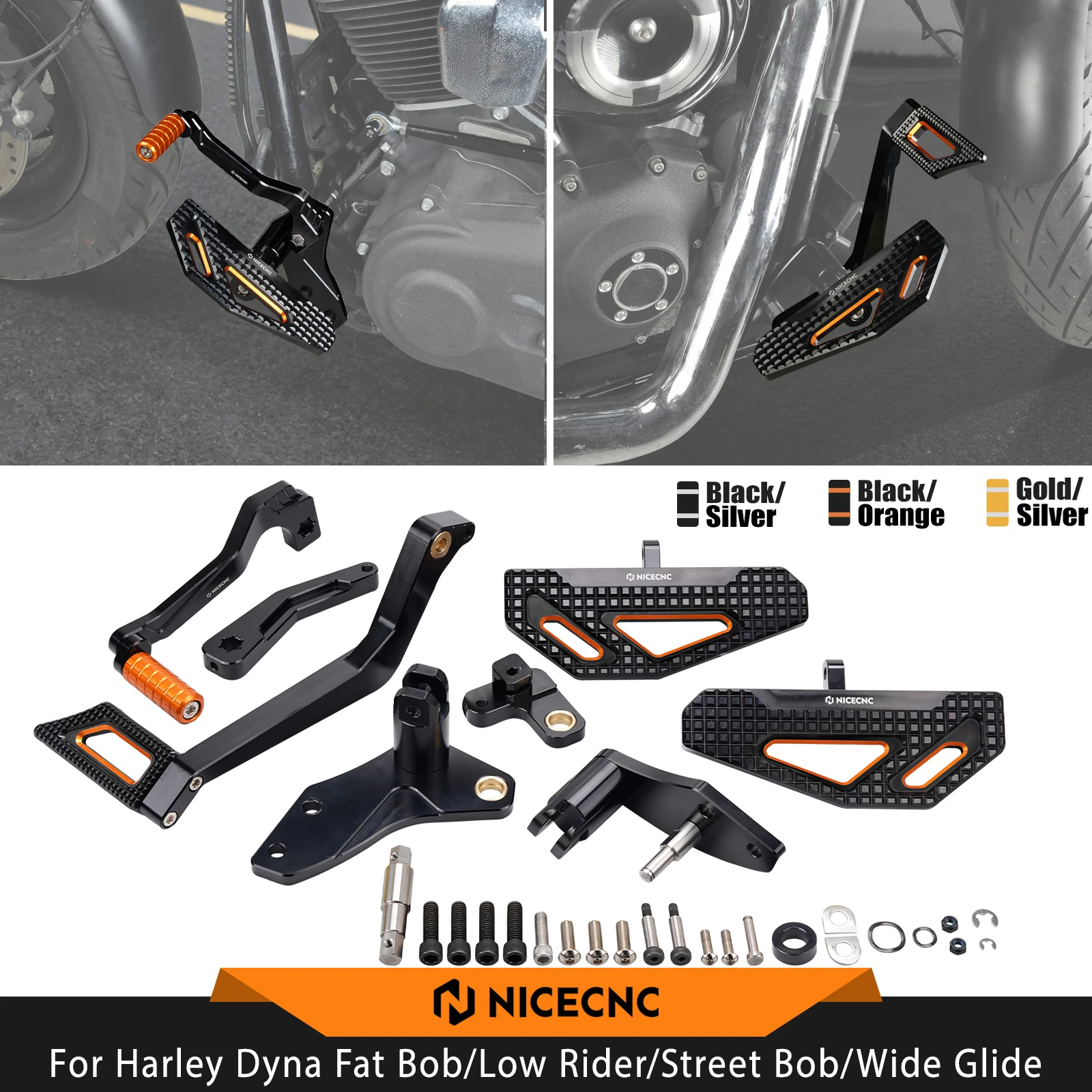 For Harley Dyna Fat Bob FXDF Street Bob FXDB Low Rider FXDL Wide Glide 2000-2017 NICECNC Complete Forward Controls Kit Foot Pegs