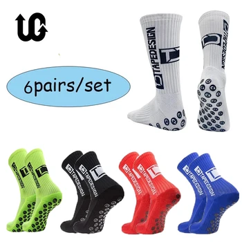 6Pairs/Lot New ANTI SLIP Tapedesign Football Socks Mid Calf Non-Slip Soccer Sport Cycling Sports Mens Sock EU38-44