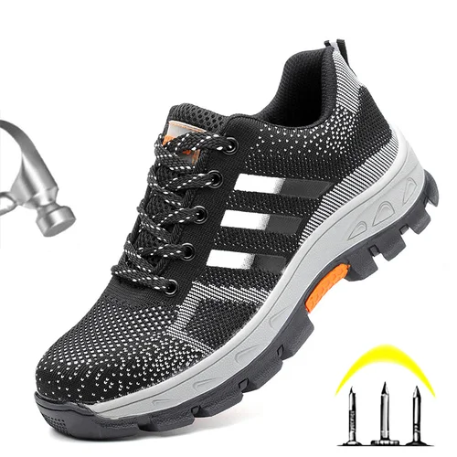 Imagen 2 del producto Zapatos de seguridad de alta calidad para hombre, zapatillas de trabajo con punta de acero, zapatos indestructibles resistentes al desgaste, zapatos de trabajo antigolpes y antipinchazos