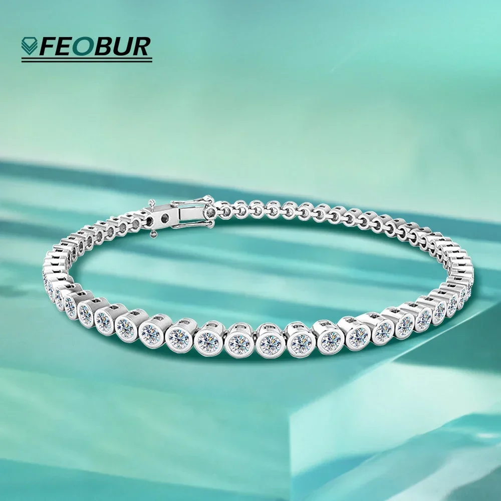 

FEOBUR 2/3mm Moissanite Tennis Bracelet for Women Men 100% 925 Sterling Silver Original Certified Bubble Diamond Chain Bracelets