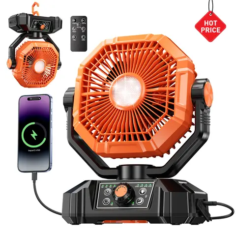 20000mAh Camping Fan with LED Lantern 8 Speed Desk Fan with Remote Portable Outdoor Fan with Hook for Tent Power Outages Jobsite