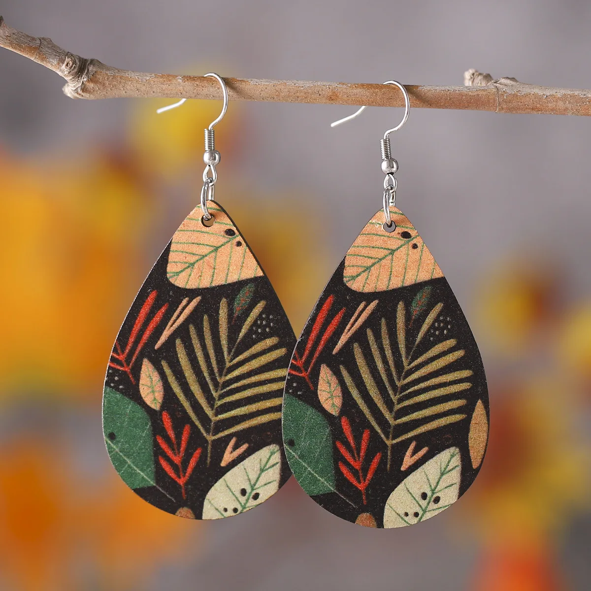 New Summer Rainforest Leaf Earrings With Double Sided Wood Droplet Earrings Personalized Dangle Earrings For Women Gift