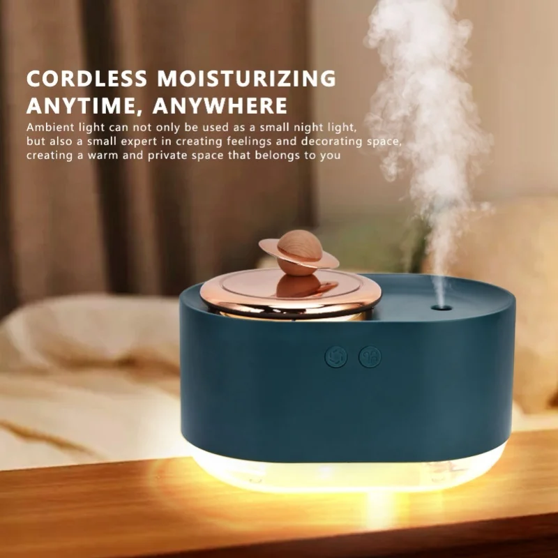 2 In 1 Rotating Planet Humidifier USB Charging Cordless Mute Spray Humidification For Home 1200MAHGreen