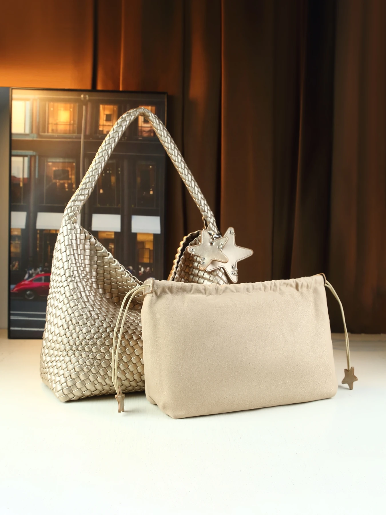 

Summer woven pentagram mother and child bag large capacity tote bag