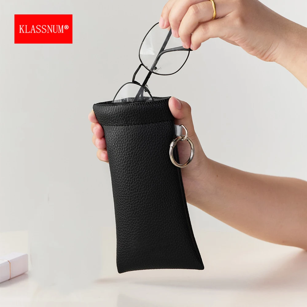 KLASSNUM Glasses Pouch Case Women Portable Sunglasses Bag Automatic Closing Glasses Storage Bag With O Metal Key Ring Wholesale