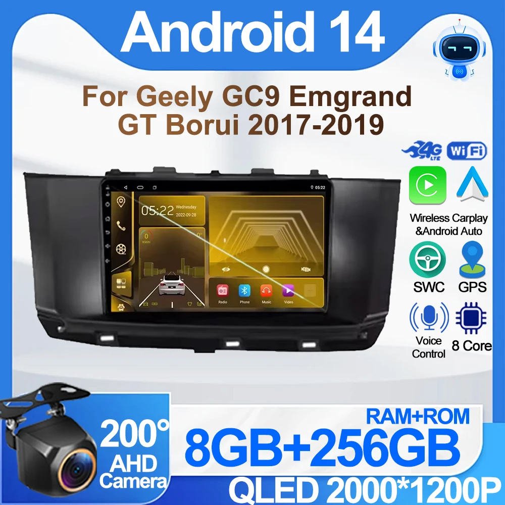 Car Android For Geely GC9 Emgrand GT Borui 2017-2019 Car Multimedia Player Touch Screen Wireless  Android Auto Mirror Link Wifi