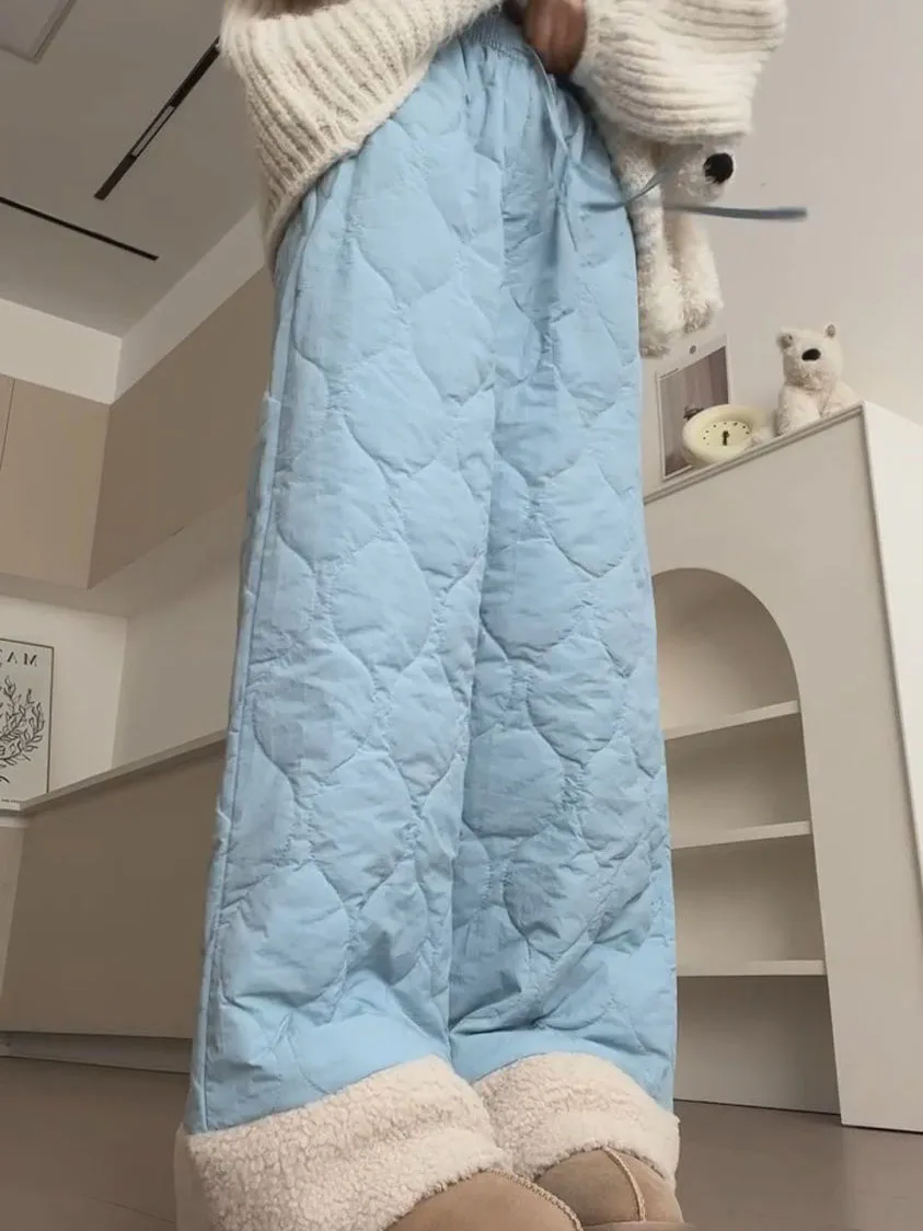 Winter Warm Y2k Pants Wide Ladies Clothes Loose Thermal Wide Leg Pants Chic High Wiasted Baggy Sweatpants Snow Straight Trousers