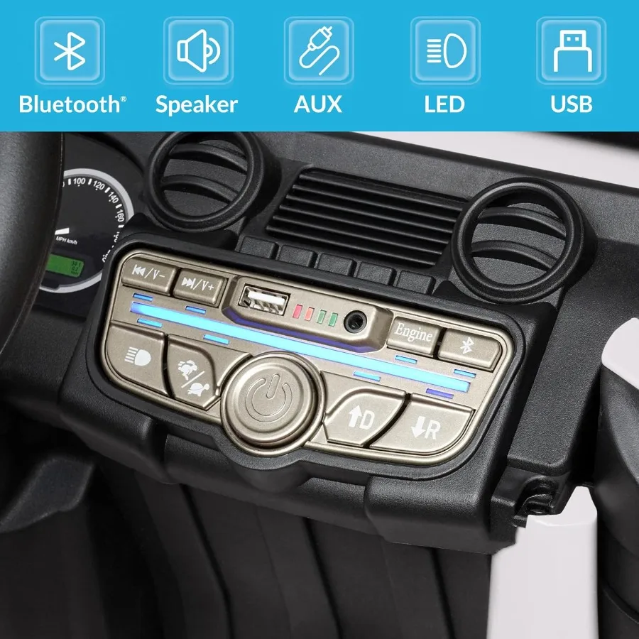 Samochód elektryczny dla dzieci 12V, licencjonowany SUV z pilotem, światła LED, Bluetooth, muzyka USB/AUX, wiele prędkości - Wh