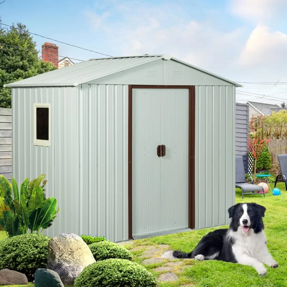 

8 x 4 FT Outdoor Storage Shed, Metal Garden Shed with Floor Frame, Tool Shed Outdoor Storage with Lockable Sliding Doors