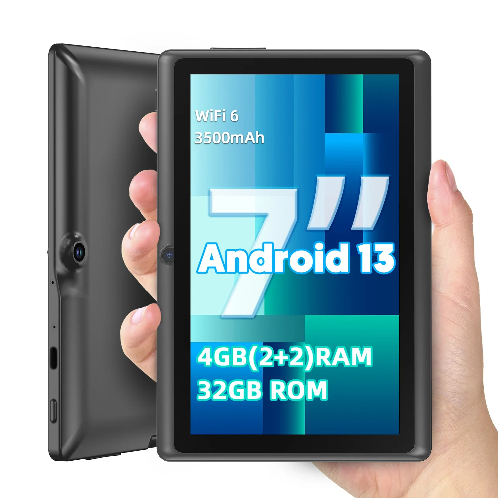 7-Inch Android 13 Tablet, 4 (2+2) GB RAM, 32GB Storage, 3500mAh Battery, HD 1024x600 IPS Display, Dual Cameras, WiFi, Bluetooth