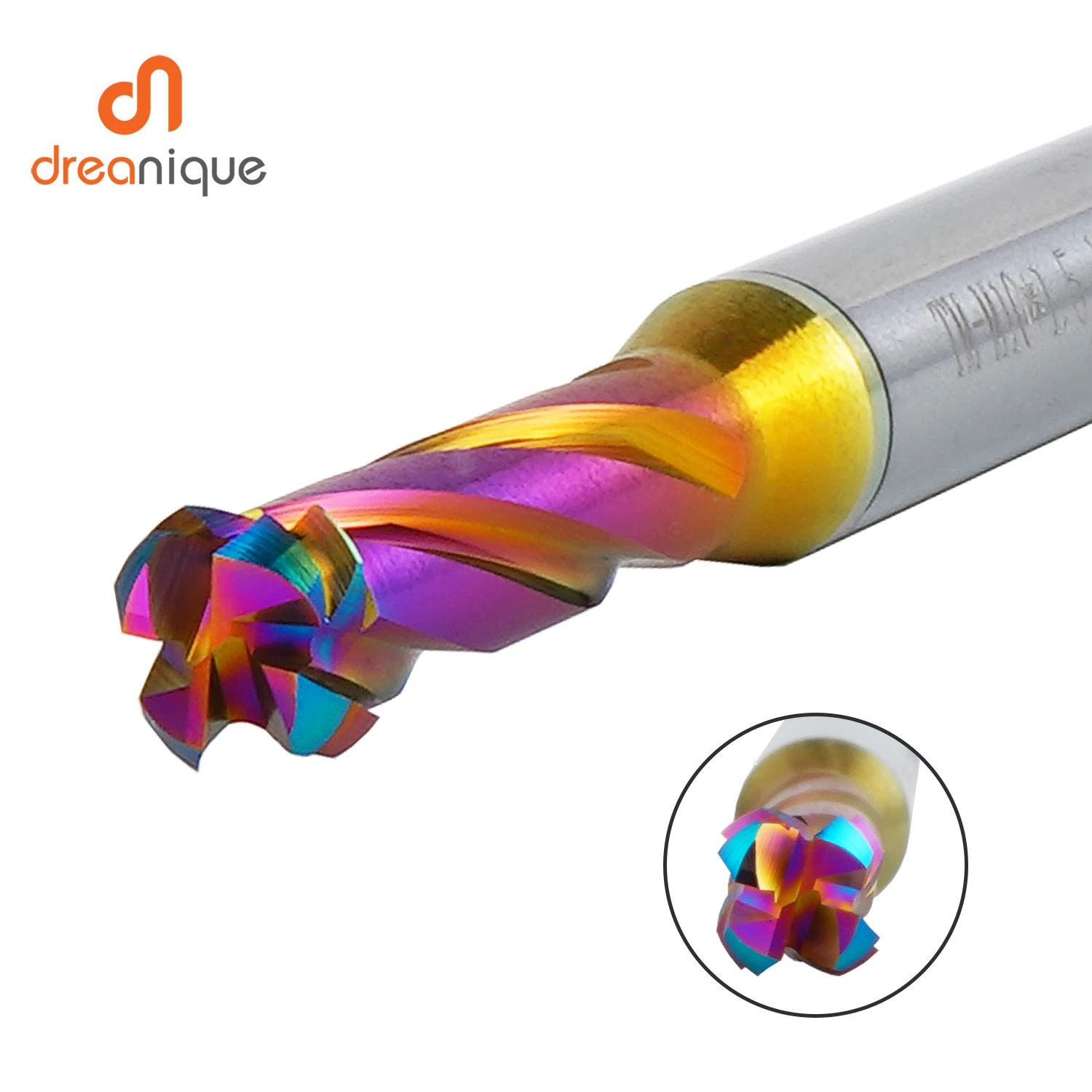 Dreanique 1pc ISO Solid Carbide Thread End Mill Metric 60 Degrees M1.6-M12 CNC Threading Milling Cutter,3 in 1 Aluminium Copper