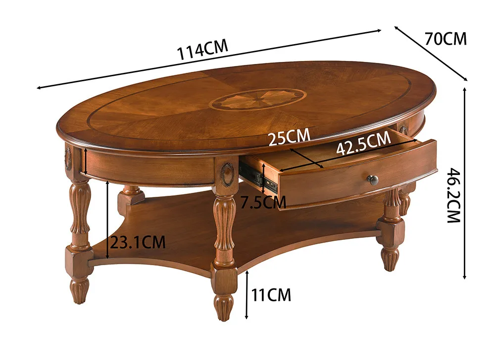 For Solid wood coffee table Oval tea table with drawers Country glass coffee table