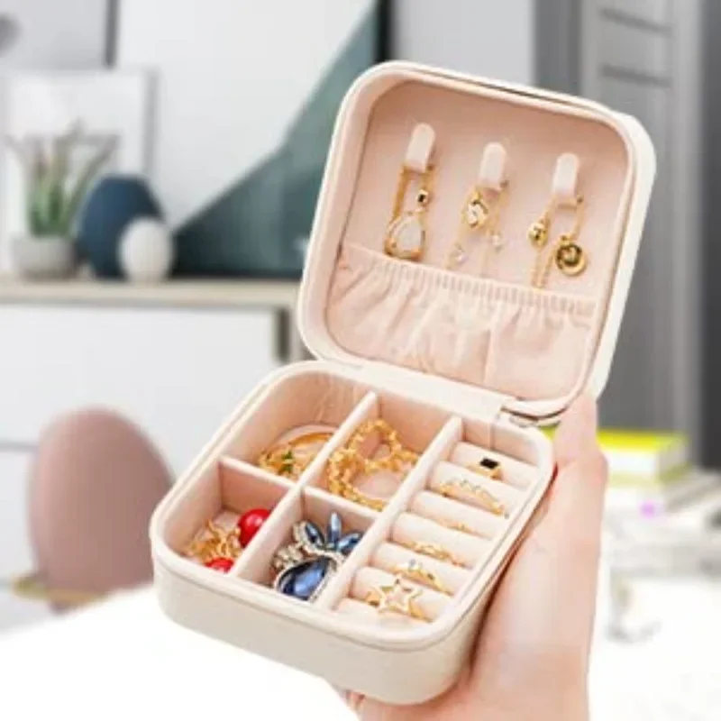 Mini Jewelry Storage Box Portable Family Travel Earrings Necklace Storage Box Female Ring Organizer PU Leather Display Box