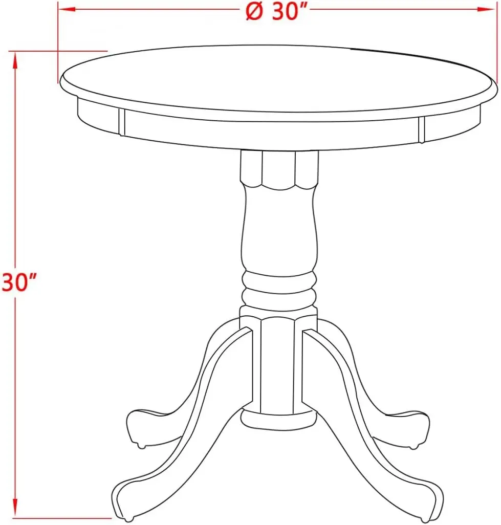 Meja kamar-atas meja dapur bulat dengan alas tumpuan, 30x30 inci, Oak