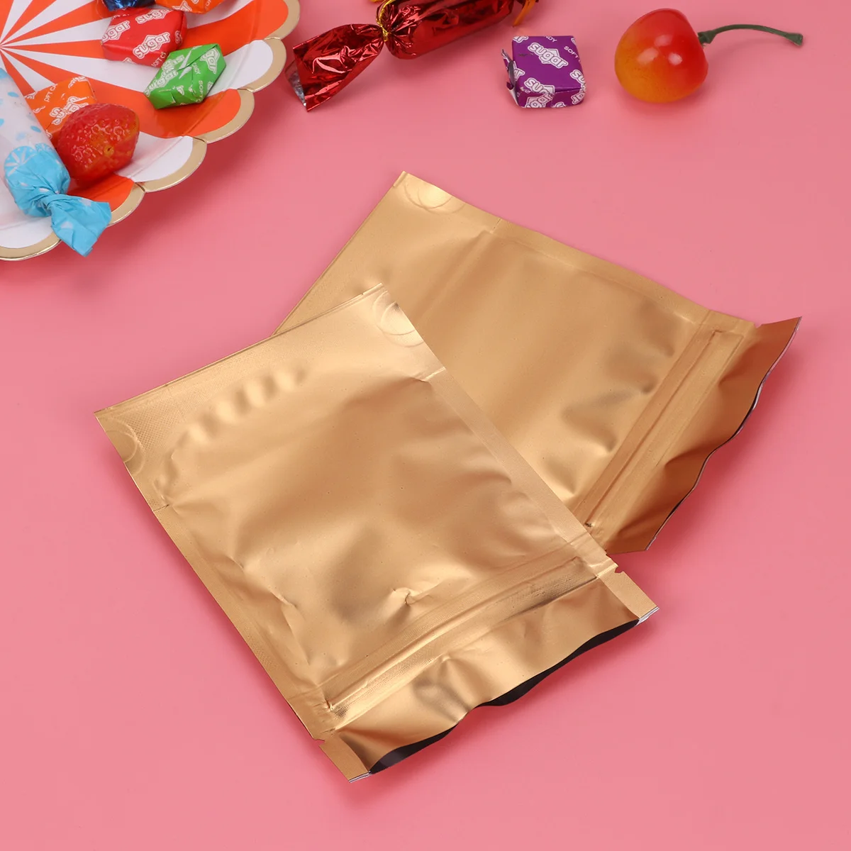 

100pcs Stand Up Pouch 9X13Cm+3Cm Golden Aluminum Foil Food Storage Bag Resealable Self-Sealing Pouch For Coffee Beans