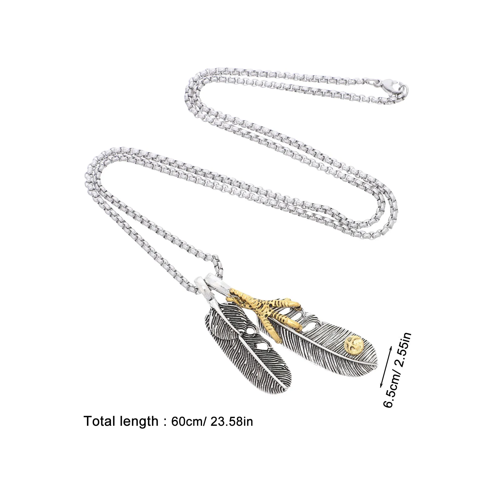 Mens Plume Pendant Necklace Retro Alloy Necklace Fashion Jewelry Gift for Birthday Valentine's Day Father's Day