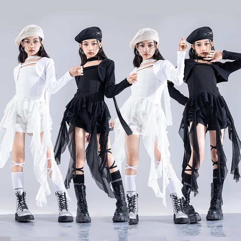 Girls Streetwear Jazz Clothing Children Kpop Stage Outfit Urban Kids Wear Model Fashion Show Clothes Hip Hop Tops Shorts Black