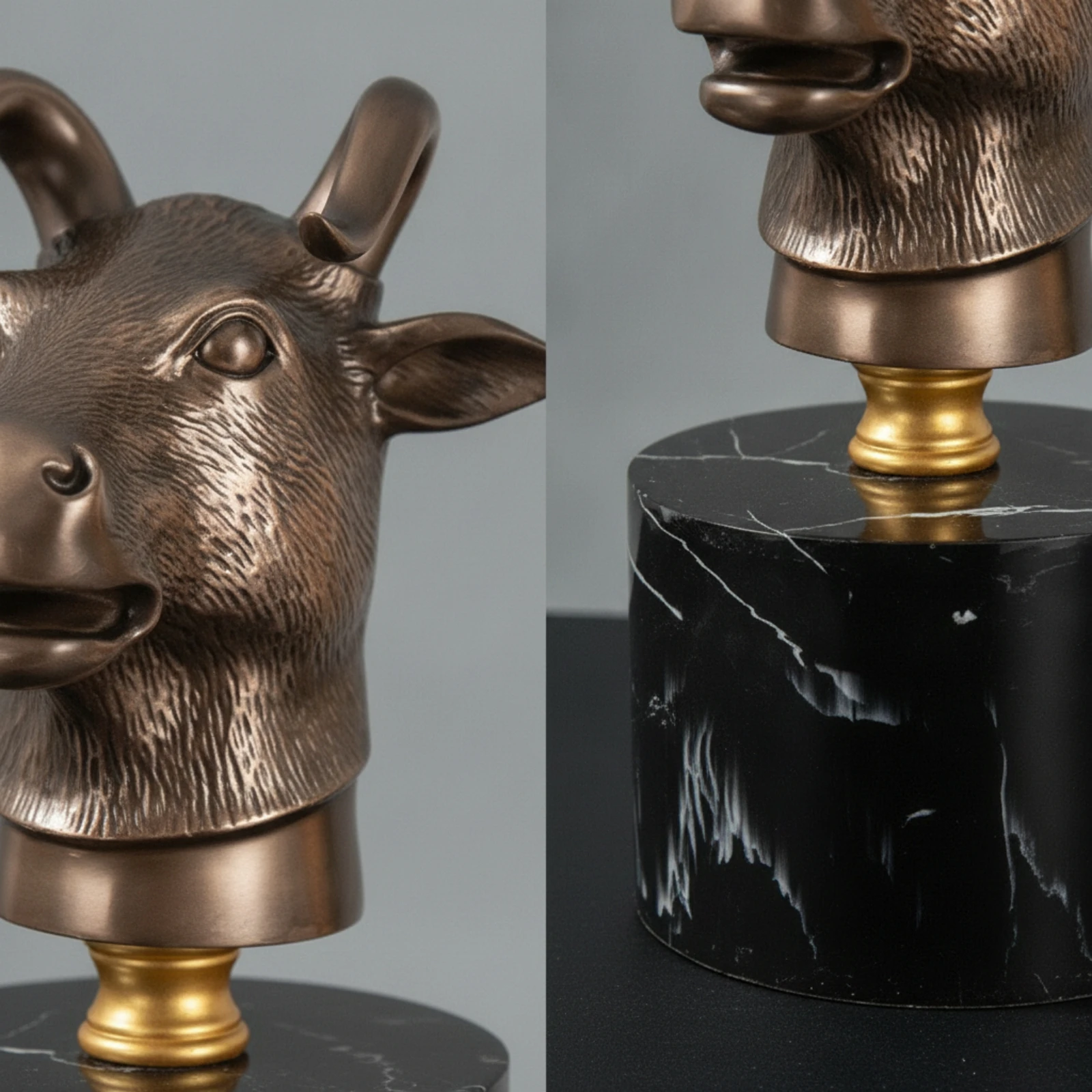 Animal Head Sculpture Metal-Finish Zodiac Figurine Animal Figurine Marble-Look Bust Decorative for Homeowners, Entryway