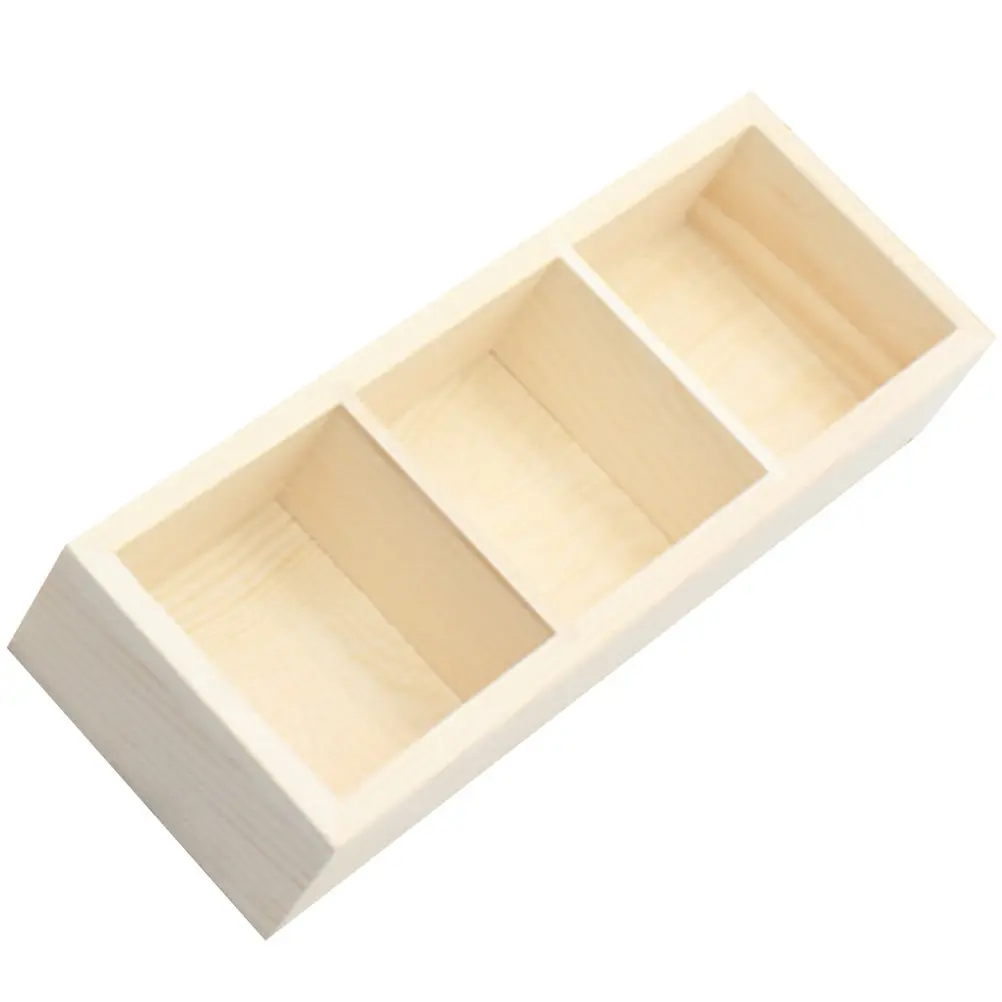 3 Section Wooden Tea Organizer Box Natural Wood Finish Tea Bag Holder for Kitchen Countertop Pantry Restaurant Office Storage