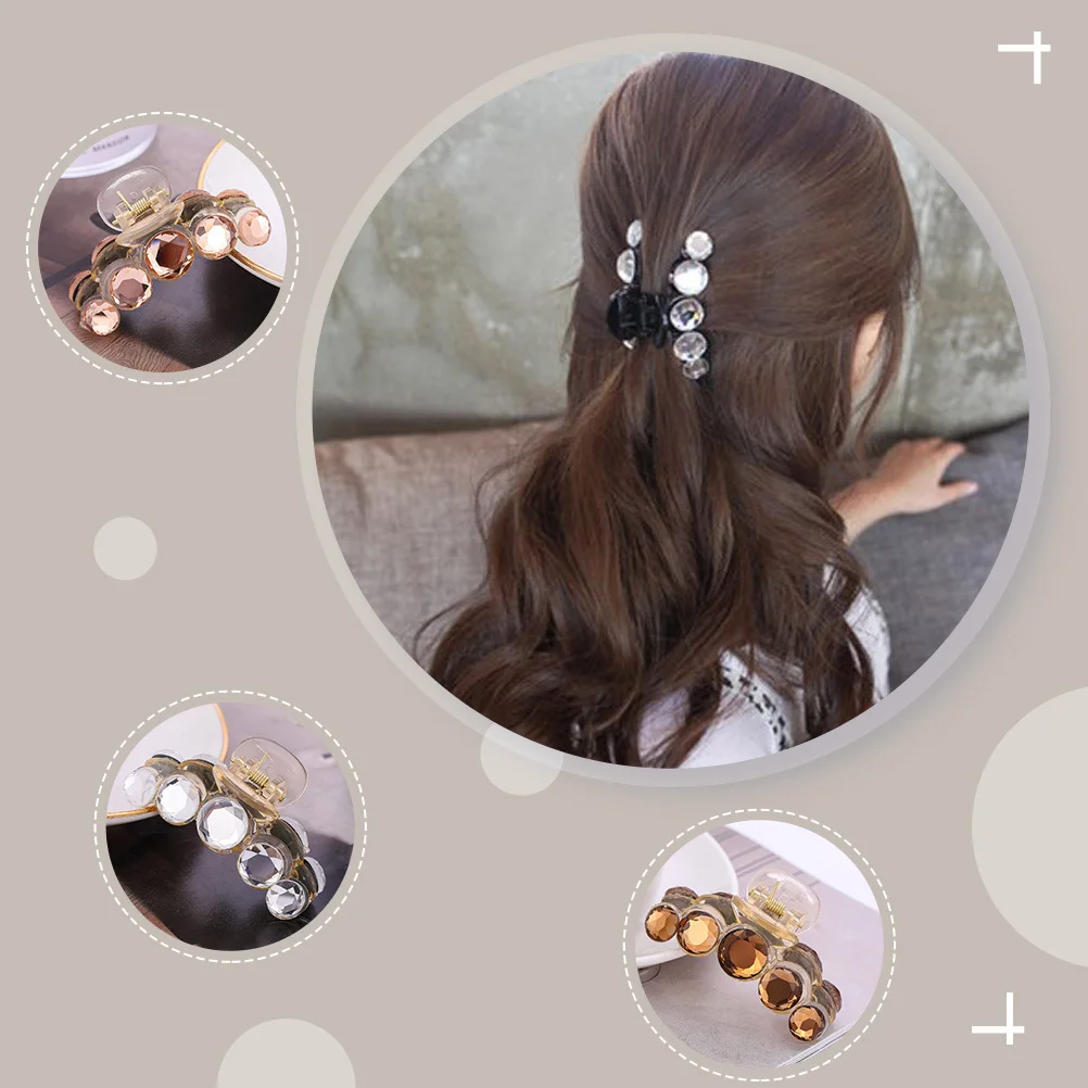 

4Pcs Crystal Rhinestone Hair Grab Clips Comfortable Non-Slip Grip for Daily Work Office Party Women Hair Ornament