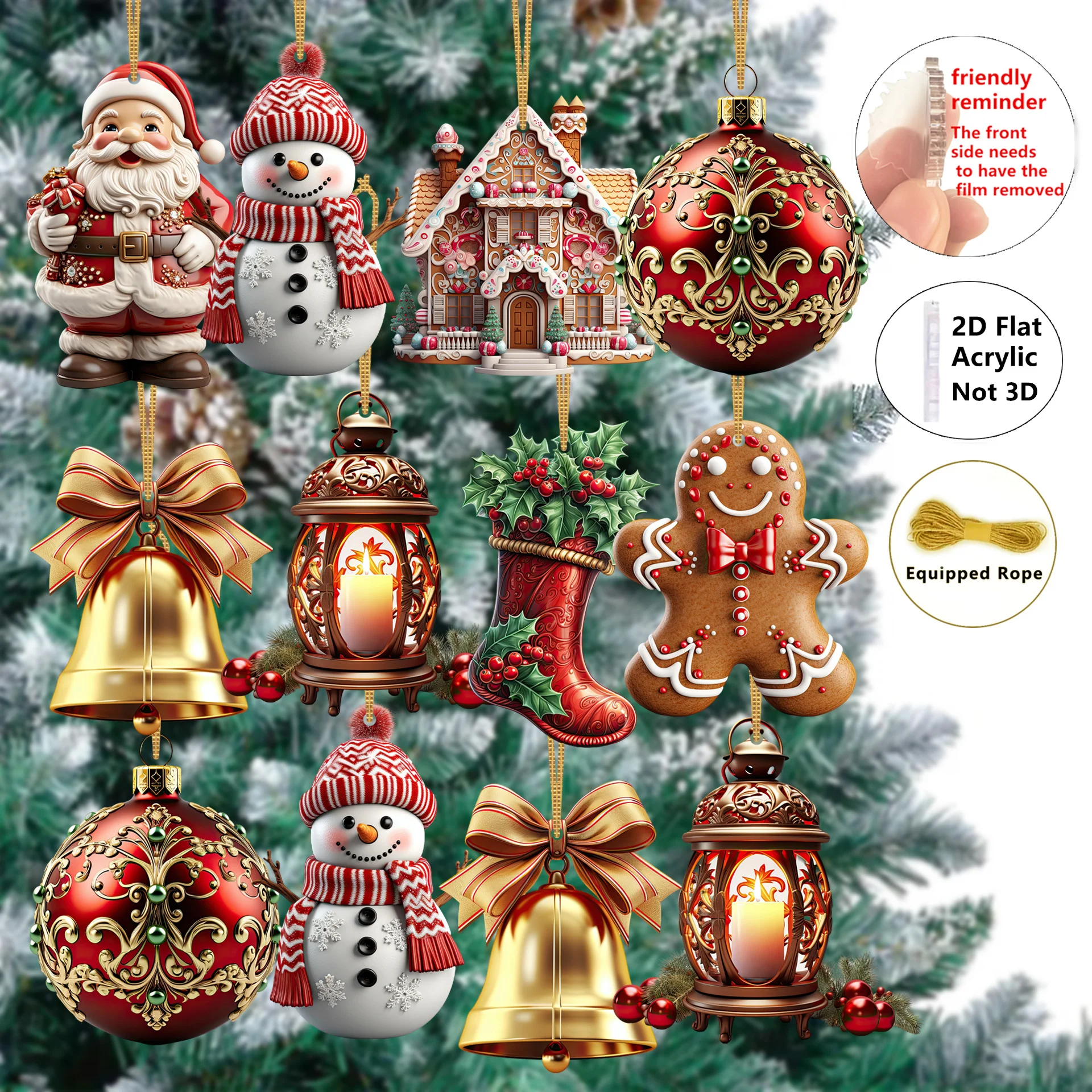 8 قطعة عيد الميلاد 2D الاكريليك المعلقات الزنجبيل رجل شجرة عيد الميلاد حلي معلقة المنزل حفلة زينة عيد الميلاد نافيداد هدايا السنة الجديدة