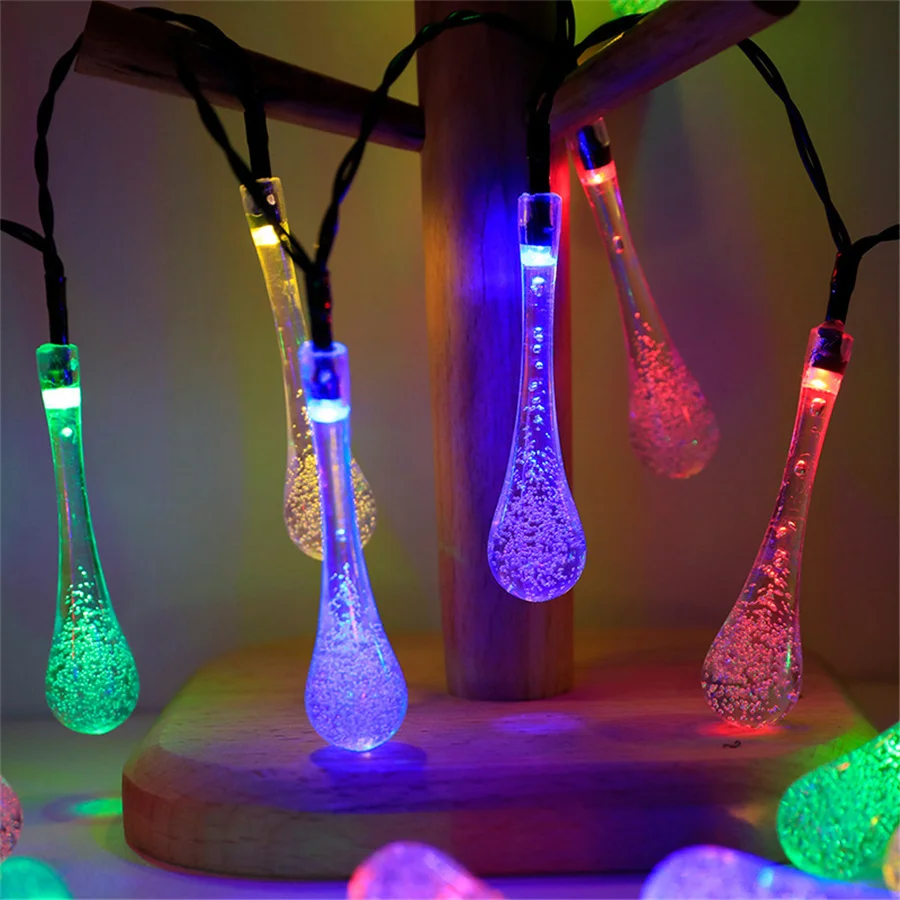 Water Droplets Solar Christmas Garland String Lights Waterproof Outdoor 20/30/50LEDs Fariy Lights for Garden Wedding Party Decor