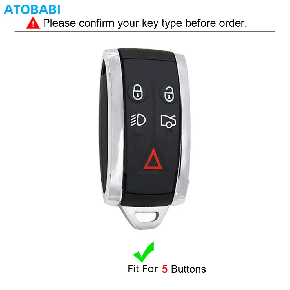 ATOBABI Leather Car Key Case For Jaguar XF XK XJ 8 XK R 2010 2011 2012 2013 5 Buttons Smart Remote Control Fobs Protector Cover